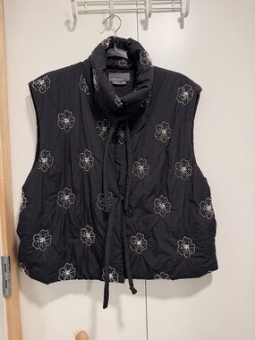 Anthropologie Black Quilted Floral-Stud Puffer Vest